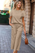 Solid Color Textured Short Sleeve Top and Casual Pants Set